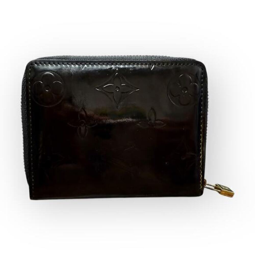 Authentic Louis Vuitton Monogram Vernis Black Compact Zip Around Wallet
